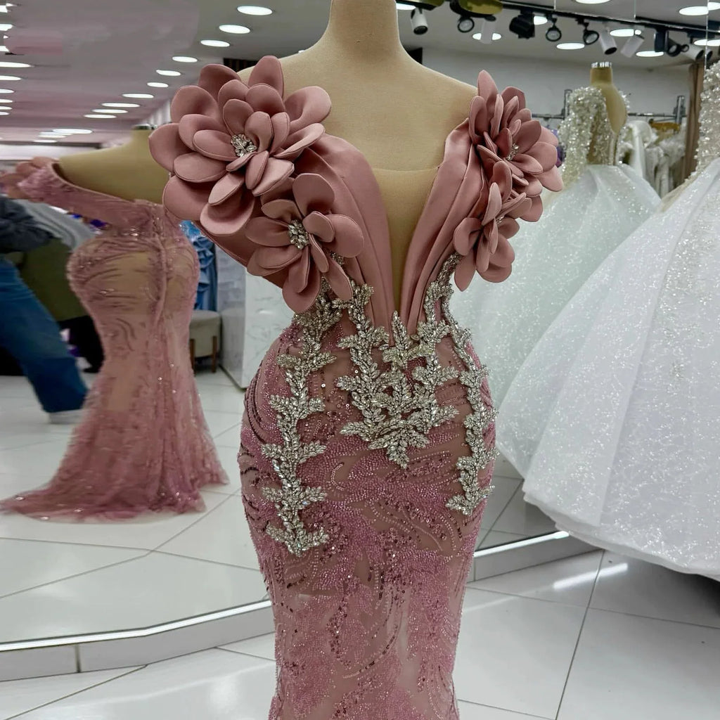 Mauve Ruffle Shoulder Mermaid Gown