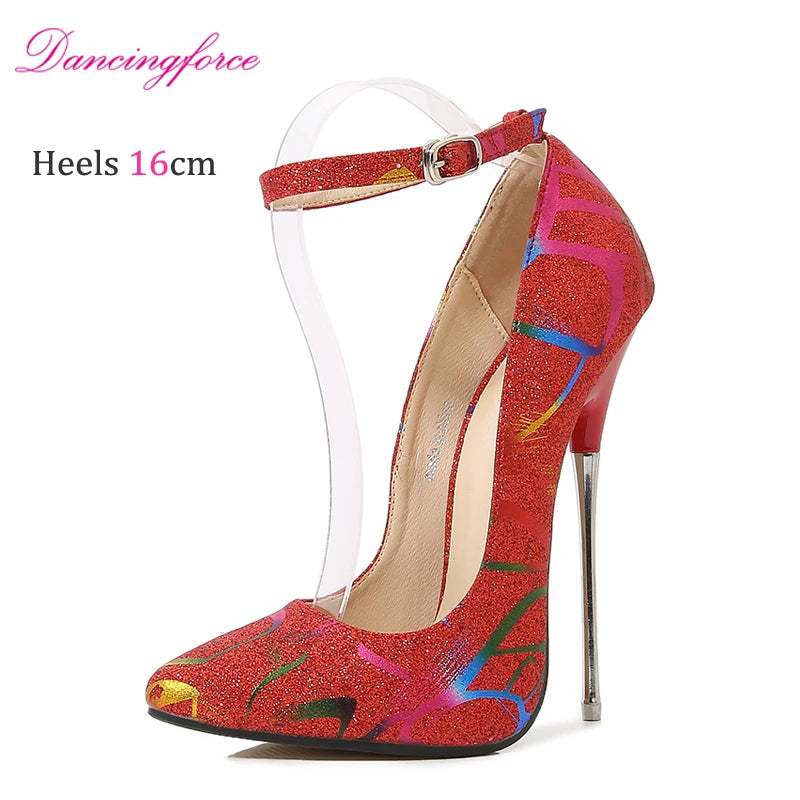 Red Ankle Strap Stiletto Heels