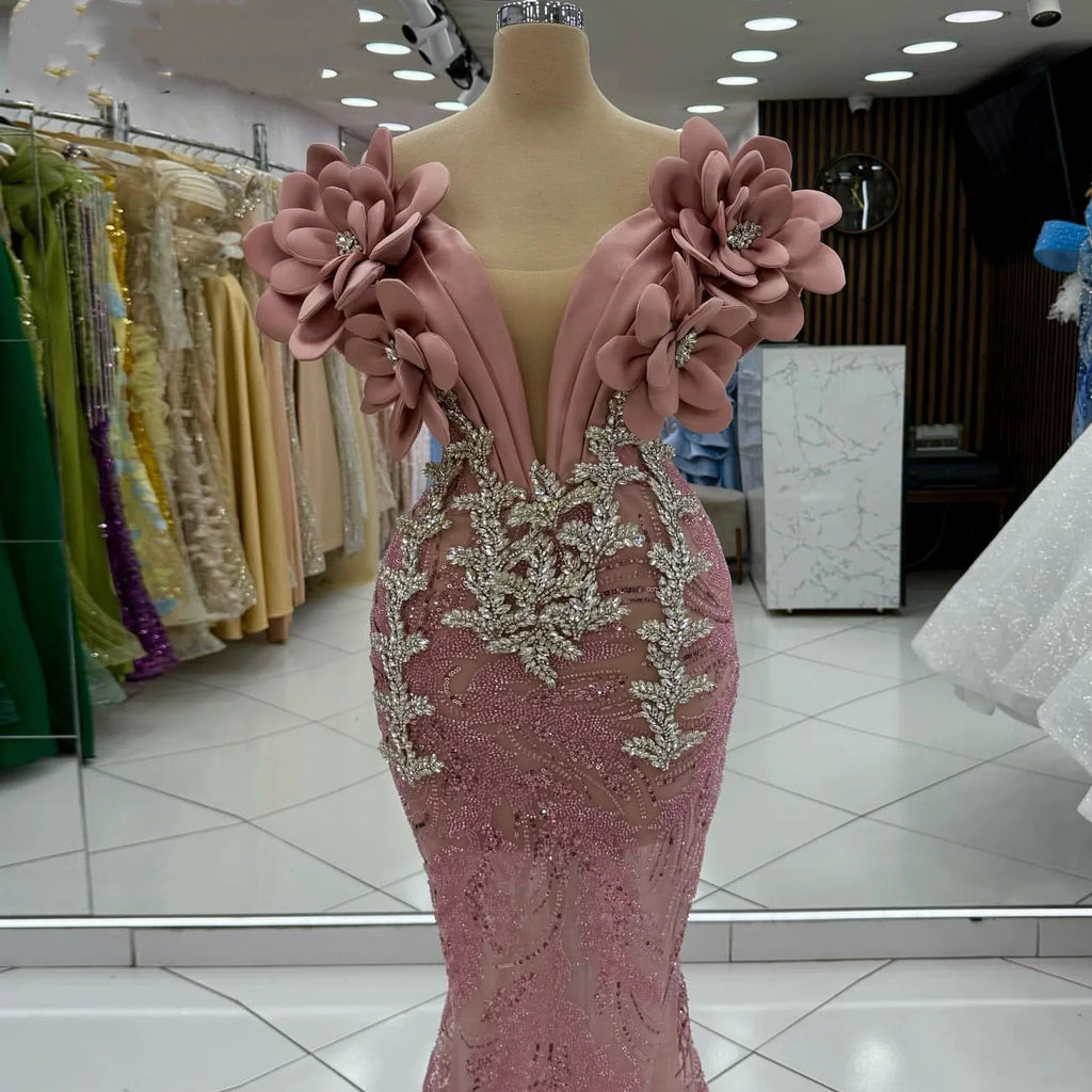 Mauve Ruffle Shoulder Mermaid Gown