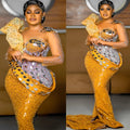 Gold Mermaid Evening Gown with Lace Sleeve