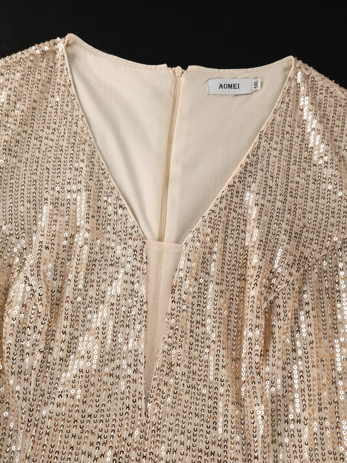 Red Sequin Plunging Neckline Evening Gown