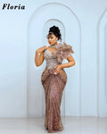 Rose Gold Sequin Fishtail Evening Gown