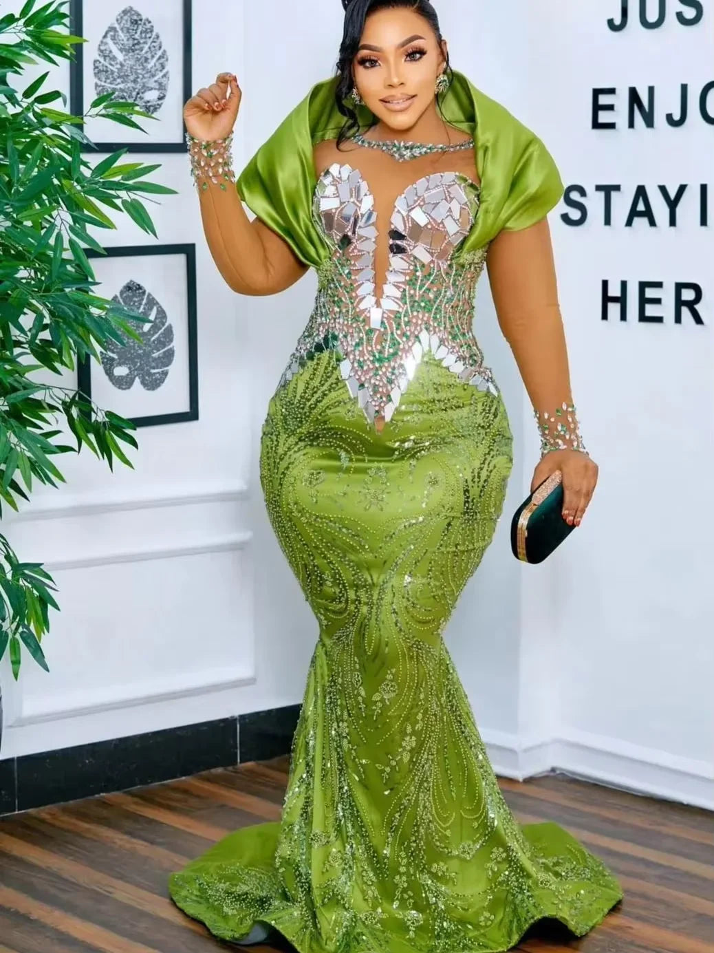 Emerald Green Lace Mermaid Gown