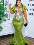 Emerald Green Lace Mermaid Gown