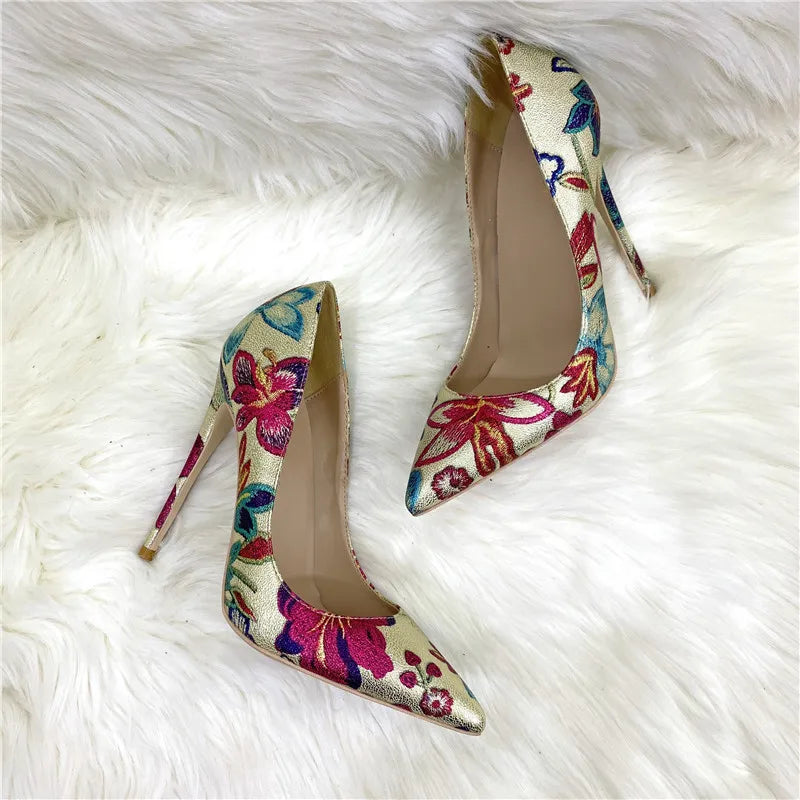 Floral Print Pointed Toe Stiletto Pumps