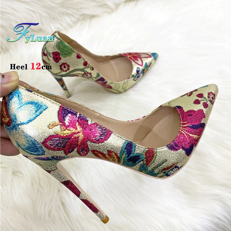 Floral Print Pointed Toe Stiletto Pumps