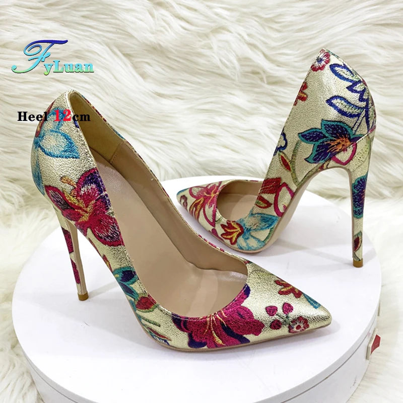 Floral Print Pointed Toe Stiletto Pumps
